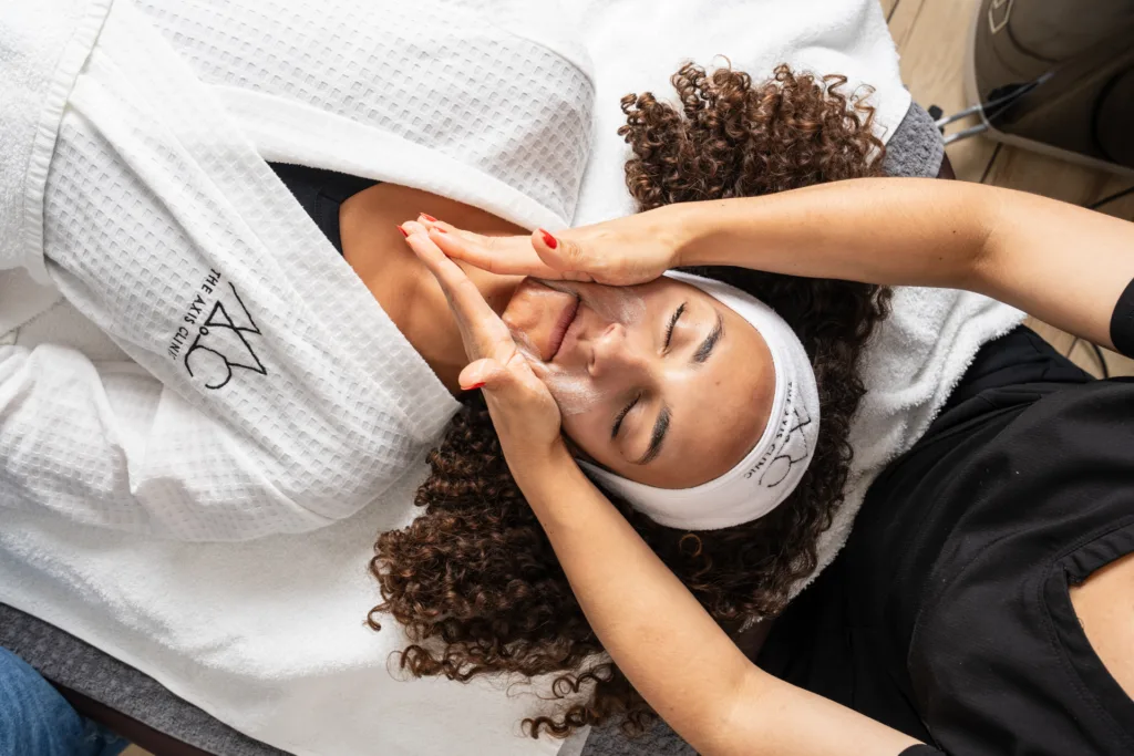 Patient undergoing The Perfect Peel facial treatment at The Axis Clinic in North London to reduce pigmentation and improve skin texture