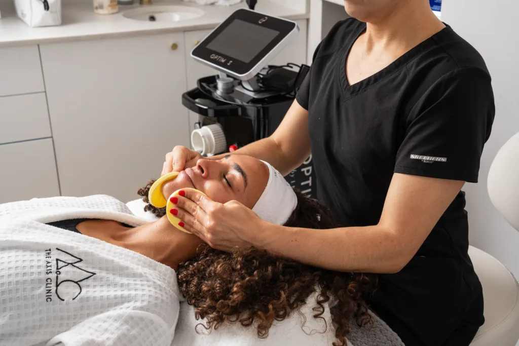 Patient receiving The Perfect Peel treatment at The Axis Clinic in North London to brighten and rejuvenate the skin
